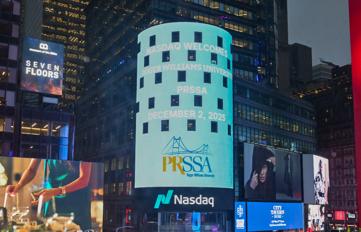 pitcure of the PRSSA logo on the billboard at Nasdaq